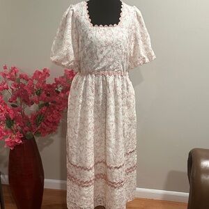 Women's Pink Floral Square-Neck Midi Dress